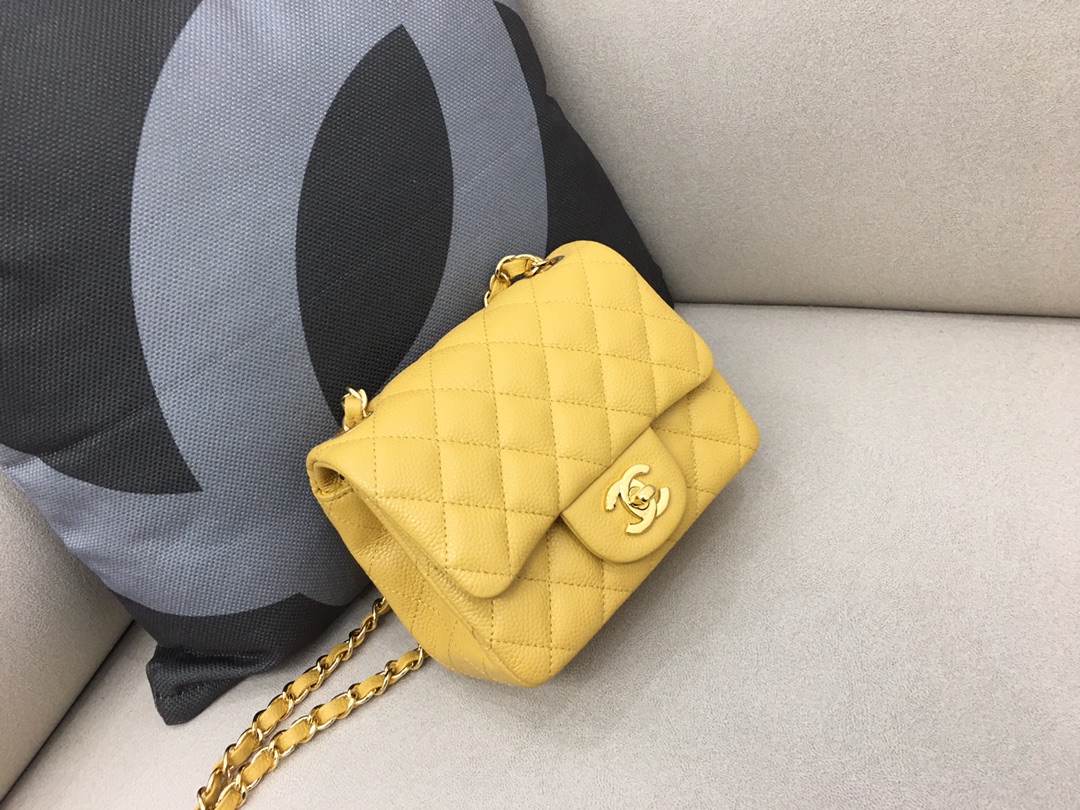 Mini Classic Flap Caviar Bag A01115 Yellow/Gold